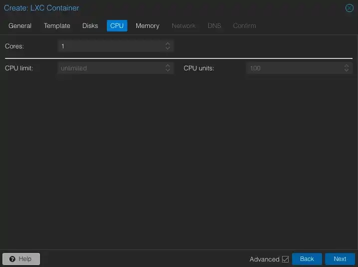 Proxmox VE - LXC container - CPU