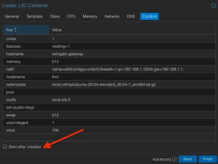 Proxmox VE - LXC container - Confirm