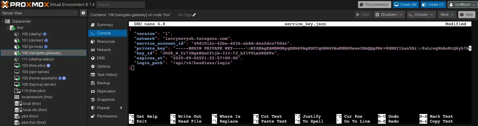 Proxmox VE - paste service key