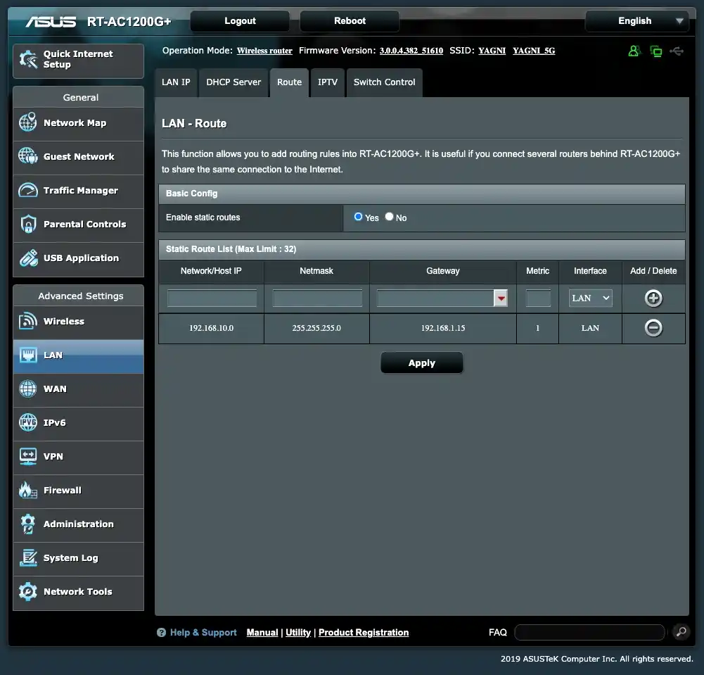 Asus Router - Add static route (location B)