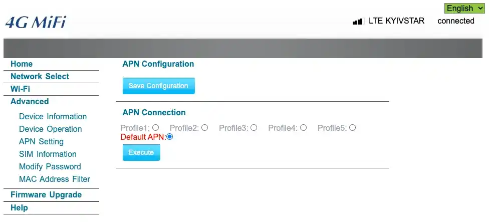 Access Point Name configuration - profiles