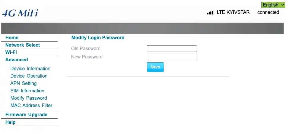 Change admin password page 