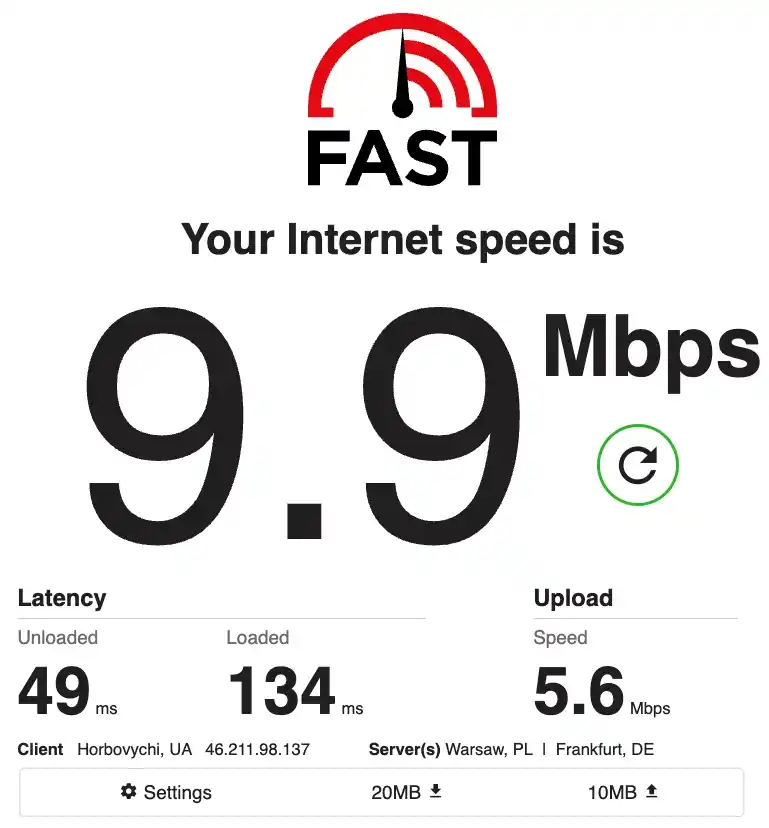 Fast.com speed test