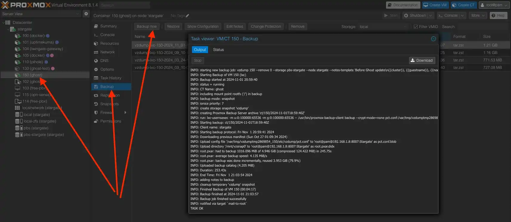 Proxmox VE - LCX container backup