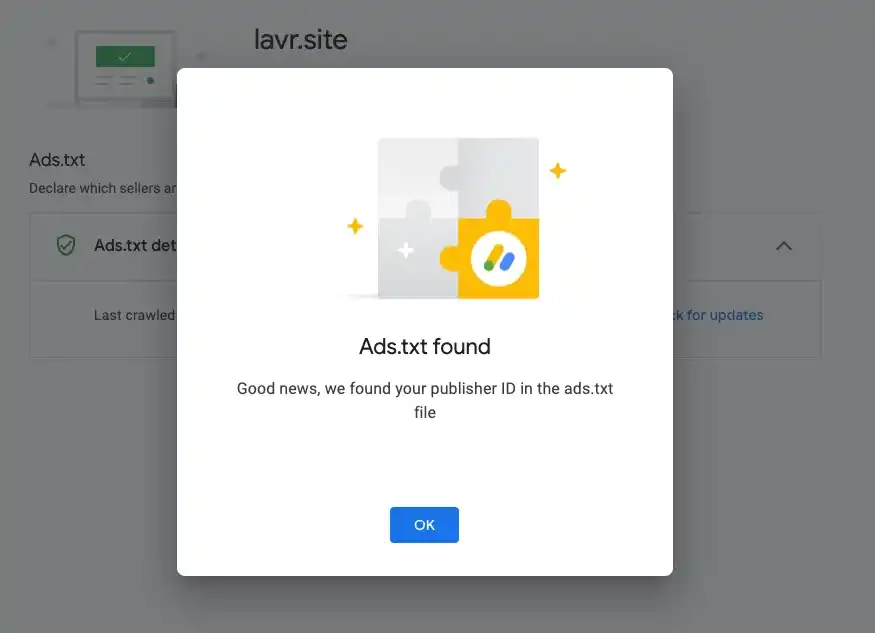 Google AdSense - successfully verified ads.txt